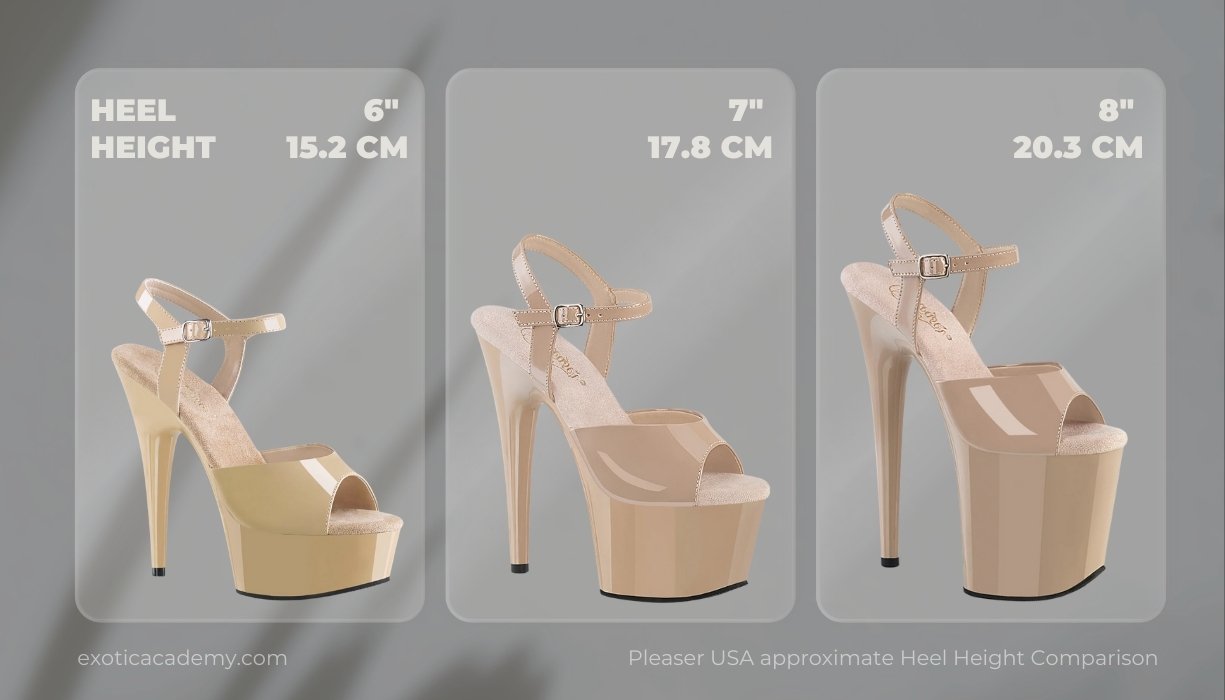 pole dancing shoes height comparison